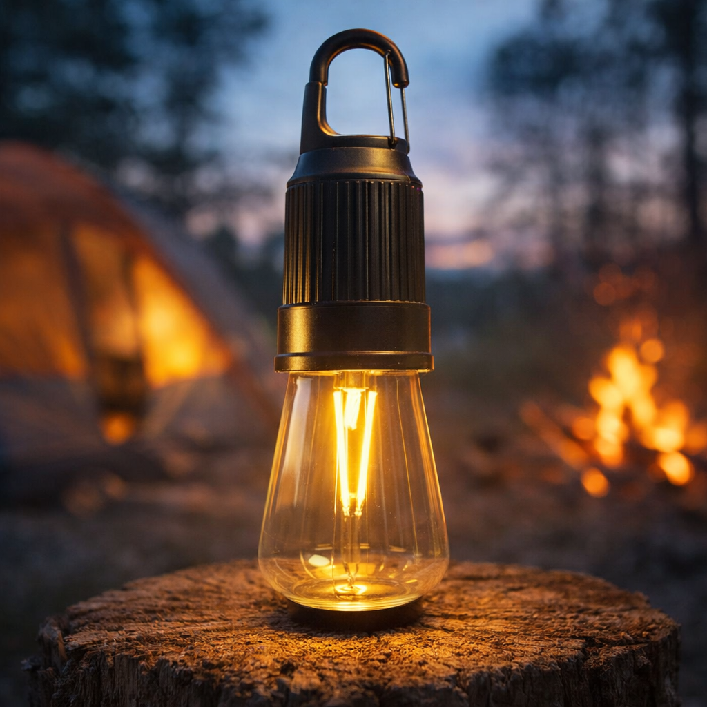 Portable Hanging Camping Lamp – Type-C Rechargeable Warm Light LED Bulb with 3 Modes