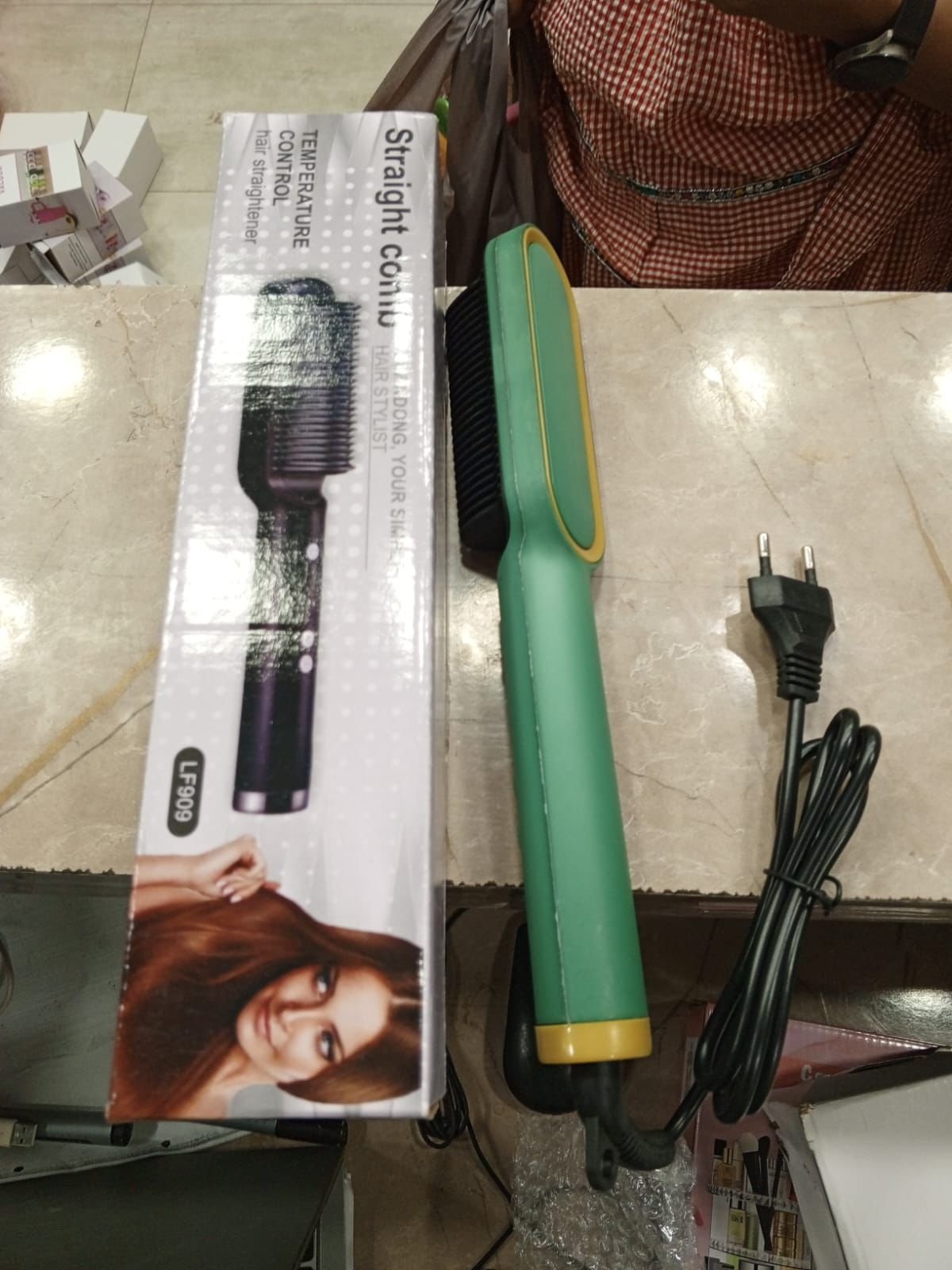 Electric Hair Straightener Brush – 6 Heating Modes Ionic Straightening Comb for Salon-Style Sleek Hair