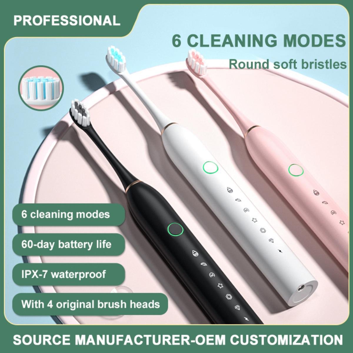 Rechargeable Electric Toothbrush with 2 Extra Heads – USB Charging Whitening Toothbrush for Complete Oral Care