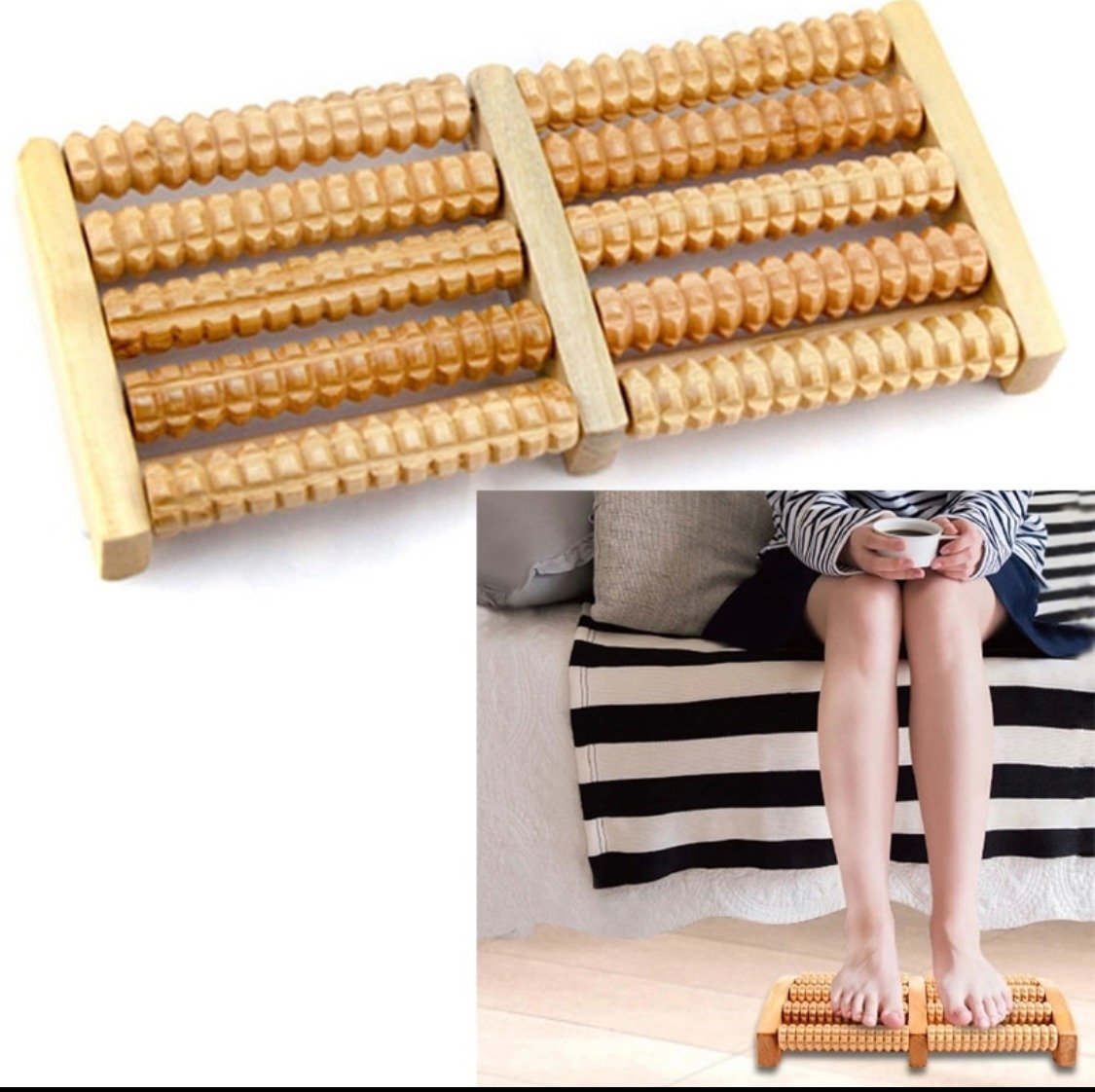 Traditional Wooden Foot Roller Massager – Natural Wood Design for Stress Relief & Blood Circulation