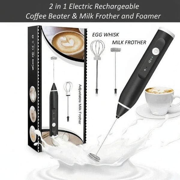 2-in-1 Electric Milk Frother & Egg Whisk – USB Rechargeable Handheld Coffee Beater for Versatile Kitchen Mixing